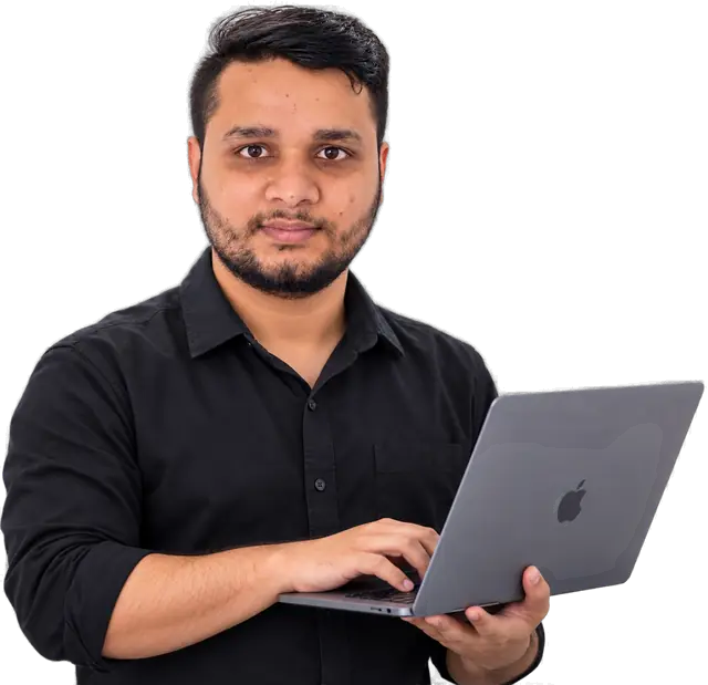 Susanta Sapkota holding a laptop